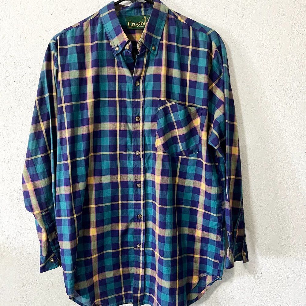Vintage Men's Crossbow Plaid Western‎ Button Down Shirt Size Medium